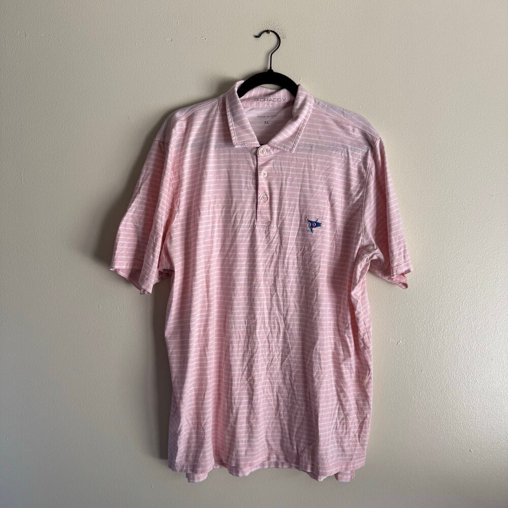 B. Draddy Pink + White Striped Ocean Reef Club Short Sleeve Polo XL Pima Cotton